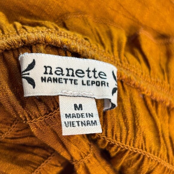 Nanette Lepore Top Medium Orange Ruffle Flutter Sleeve Smocked Peplum Blouse - Picture 7 of 8